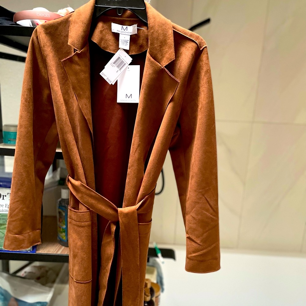 Lightweight trench jacket suede brown brand new never worn.
